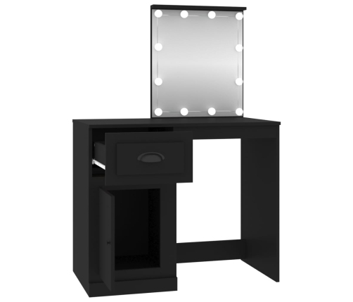 Tocador con LED madera contrachapada negro 90x50x132,5 cm