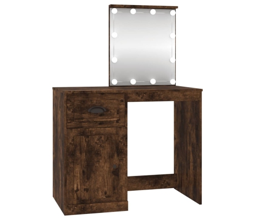 Tocador con LED madera contrachapada roble humo 90x50x132,5 cm