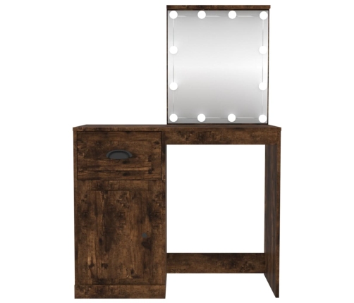 Tocador con LED madera contrachapada roble humo 90x50x132,5 cm