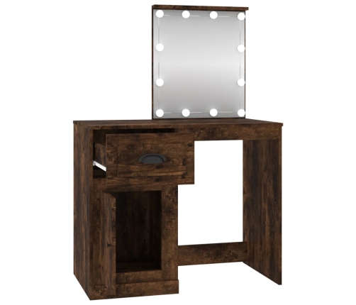 Tocador con LED madera contrachapada roble humo 90x50x132,5 cm