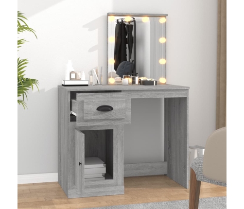 Tocador con LED madera contrachapada gris Sonoma 90x50x132,5cm