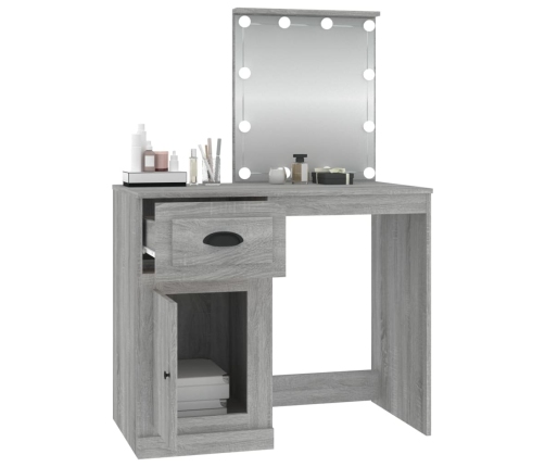 Tocador con LED madera contrachapada gris Sonoma 90x50x132,5cm