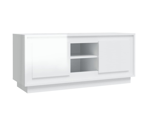 Mueble de TV madera contrachapada blanco brillo 102x35x45 cm