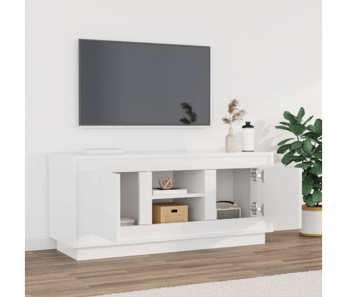 Mueble de TV madera contrachapada blanco brillo 102x35x45 cm