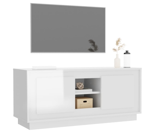 Mueble de TV madera contrachapada blanco brillo 102x35x45 cm