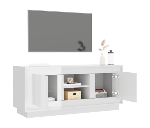 Mueble de TV madera contrachapada blanco brillo 102x35x45 cm