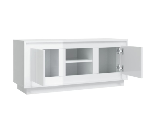 Mueble de TV madera contrachapada blanco brillo 102x35x45 cm