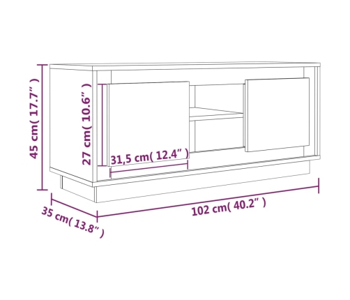 Mueble de TV madera contrachapada blanco brillo 102x35x45 cm