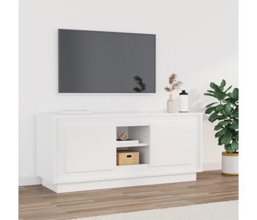 Mueble de TV madera contrachapada blanco brillo 102x35x45 cm