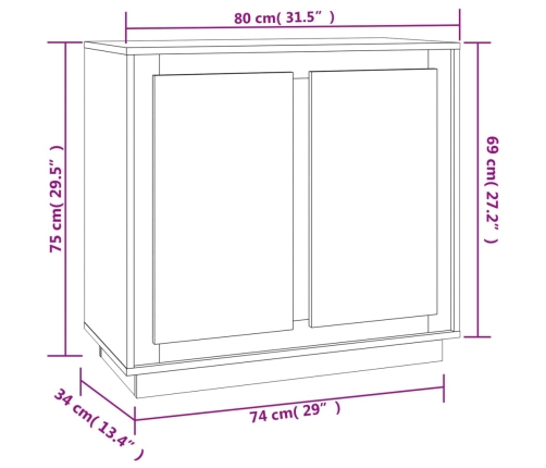 Aparador de madera contrachapada gris hormigón 80x34x75 cm