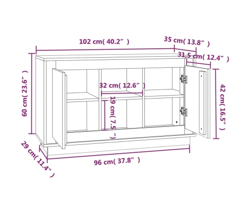 Aparador de madera contrachapada blanco 102x35x60 cm