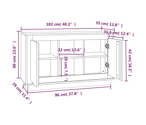 Aparador de madera contrachapada blanco brillante 102x35x60 cm