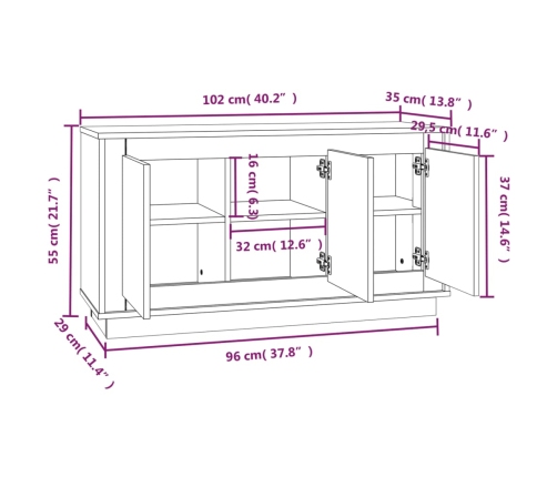 Aparador madera contrachapada blanco 102x35x55 cm