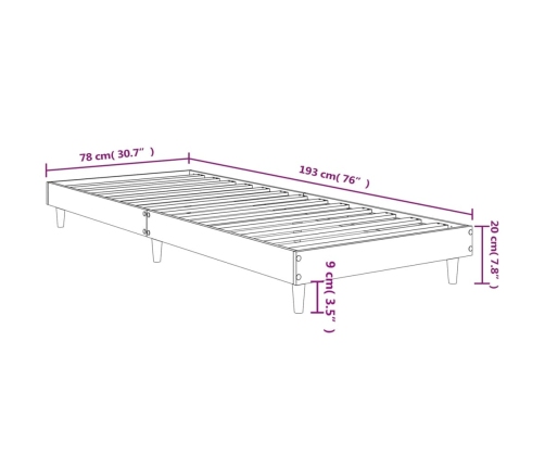 Estructura de cama sin colchón madera marrón roble 75x190 cm