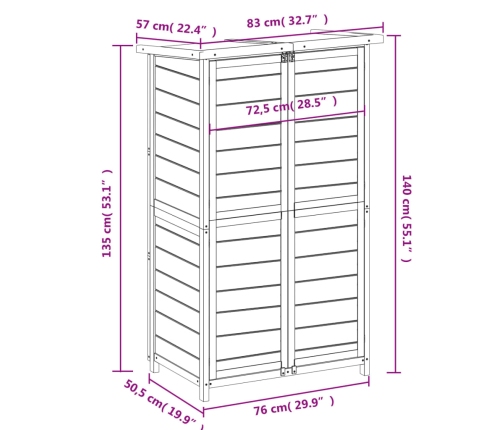 Cobertizo herramientas jardín madera pino marrón 83x57x140 cm