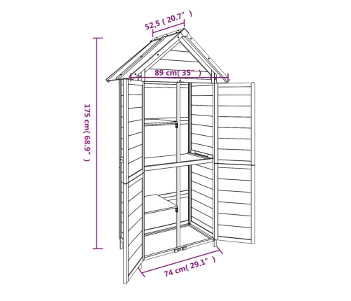 Cobertizo herramientas jardín madera pino marrón 89x52,5x175 cm