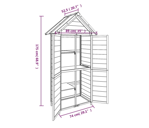 Cobertizo herramientas jardín madera pino gris 89x52,5x175 cm
