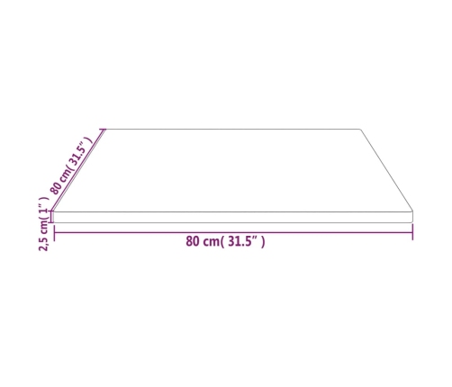 Tablero de mesa cuadrado madera maciza de pino 80x80x2,5 cm