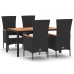 Set de muebles jardín 5 pzas con cojines ratán sintético negro