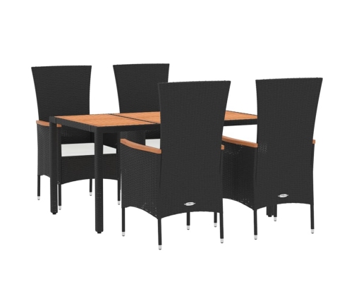 Set de muebles jardín 5 pzas con cojines ratán sintético negro