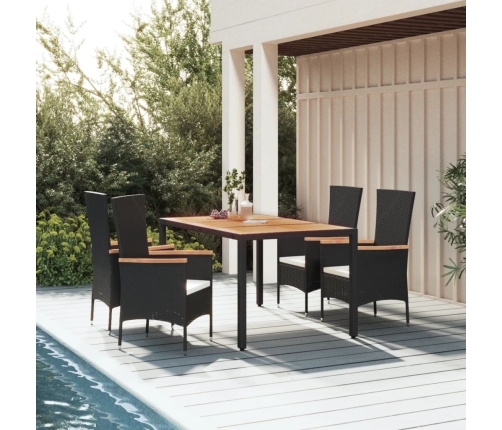 Set de muebles jardín 5 pzas con cojines ratán sintético negro
