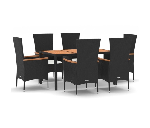 Set de comedor de jardín 7 pzas y cojines ratán sintético negro