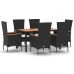 Set de comedor de jardín 7 pzas y cojines ratán sintético negro