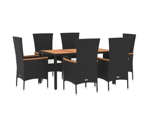Set de comedor de jardín 7 pzas y cojines ratán sintético negro