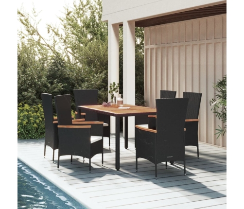Set de comedor de jardín 7 pzas y cojines ratán sintético negro