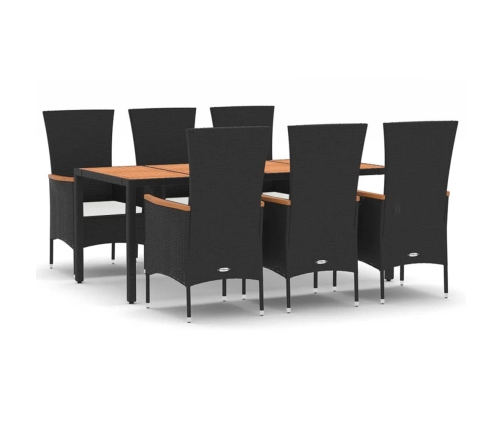 Set de comedor de jardín 7 pzas y cojines ratán sintético negro