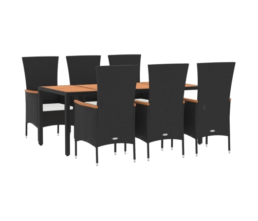 Set de comedor de jardín 7 pzas y cojines ratán sintético negro