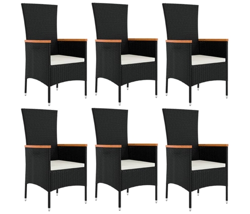 Set de comedor de jardín 7 pzas y cojines ratán sintético negro