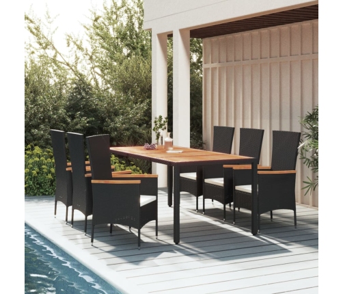 Set de comedor de jardín 7 pzas y cojines ratán sintético negro