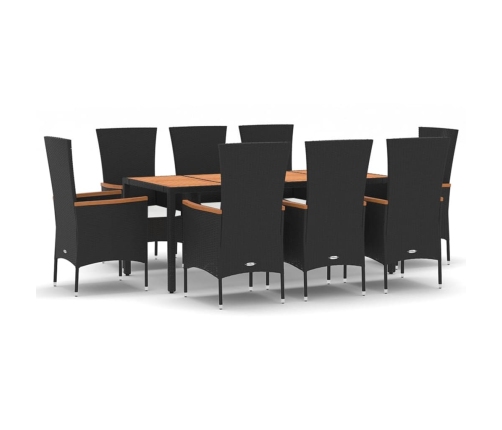 Set de comedor de jardín 9 pzas y cojines ratán sintético negro