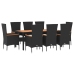 Set de comedor de jardín 9 pzas y cojines ratán sintético negro