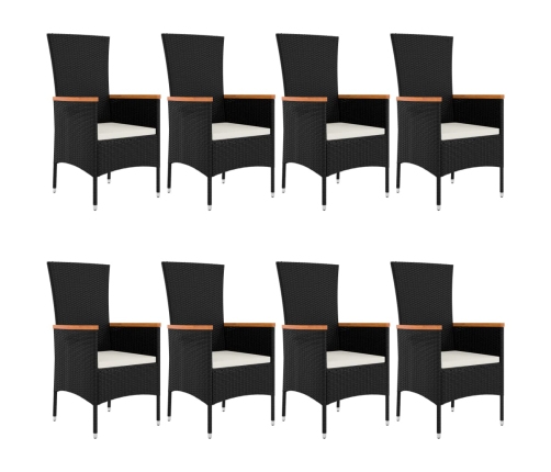 Set de comedor de jardín 9 pzas y cojines ratán sintético negro