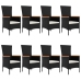 Set de comedor de jardín 9 pzas y cojines ratán sintético negro