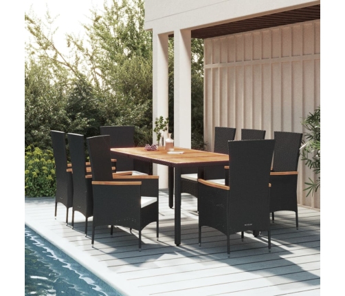 Set de comedor de jardín 9 pzas y cojines ratán sintético negro