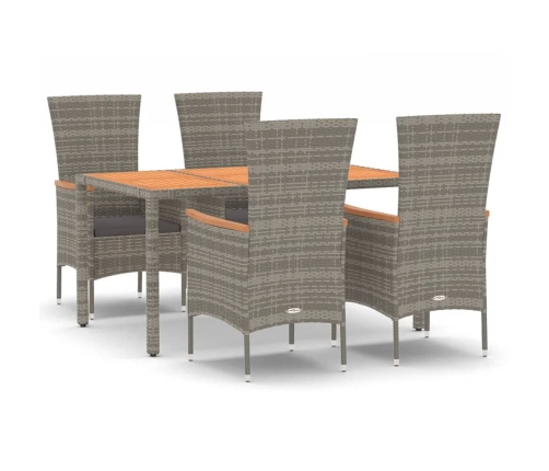 Set comedor de jardín 5 piezas con cojines ratán sintético gris