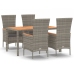 Set comedor de jardín 5 piezas con cojines ratán sintético gris
