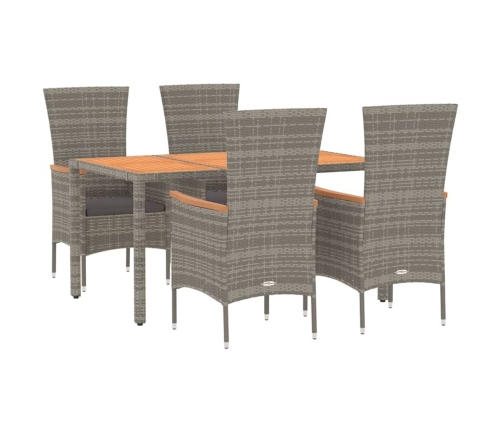 Set comedor de jardín 5 piezas con cojines ratán sintético gris