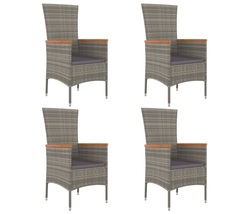 Set comedor de jardín 5 piezas con cojines ratán sintético gris