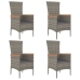 Set comedor de jardín 5 piezas con cojines ratán sintético gris