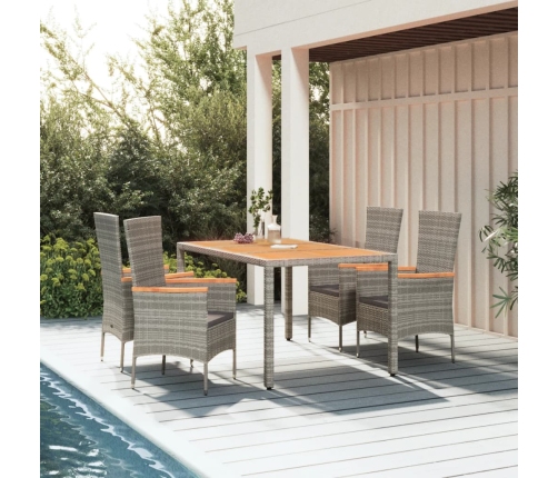 Set comedor de jardín 5 piezas con cojines ratán sintético gris