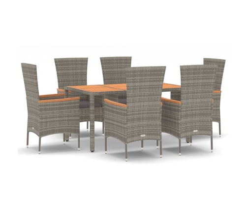 Set comedor jardín 7 pzas y cojines ratán sintético gris
