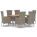 Set comedor jardín 7 pzas y cojines ratán sintético gris