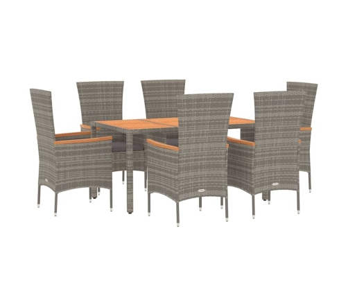 Set comedor jardín 7 pzas y cojines ratán sintético gris