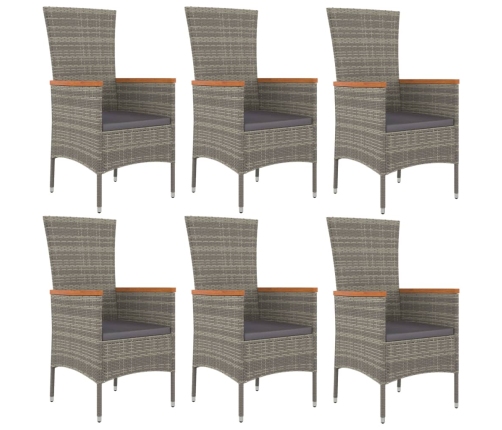 Set comedor jardín 7 pzas y cojines ratán sintético gris