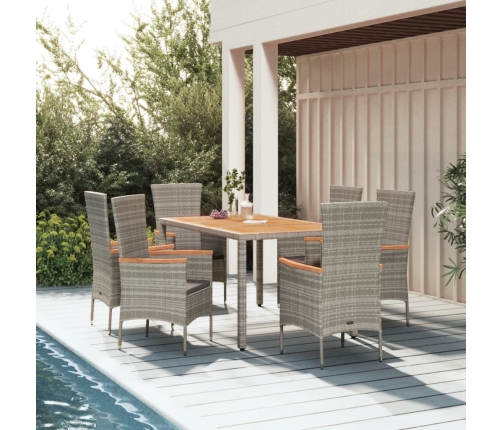 Set comedor jardín 7 pzas y cojines ratán sintético gris