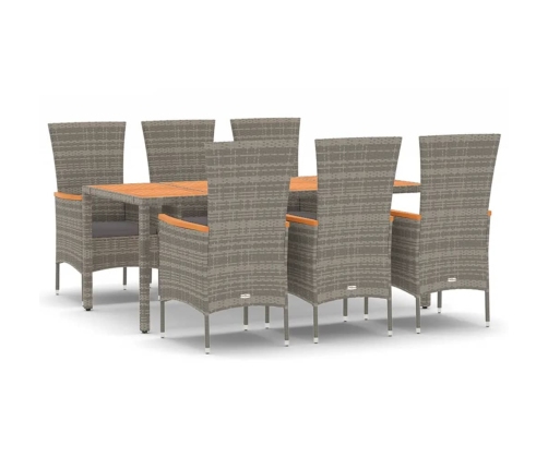 Set comedor jardín 7 pzas y cojines ratán sintético gris